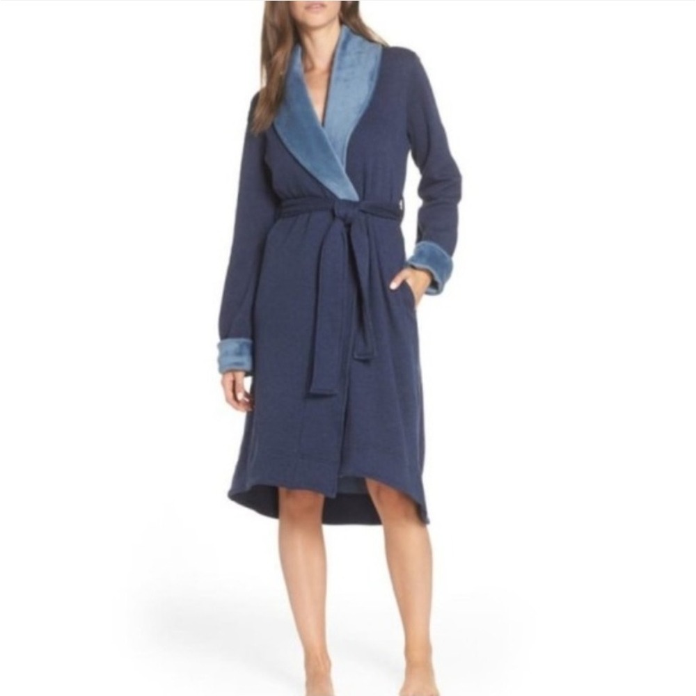 UGG Duffield II Robe Women's L/XL Blue Heavy Plush Belted Spa Lounge Luxury